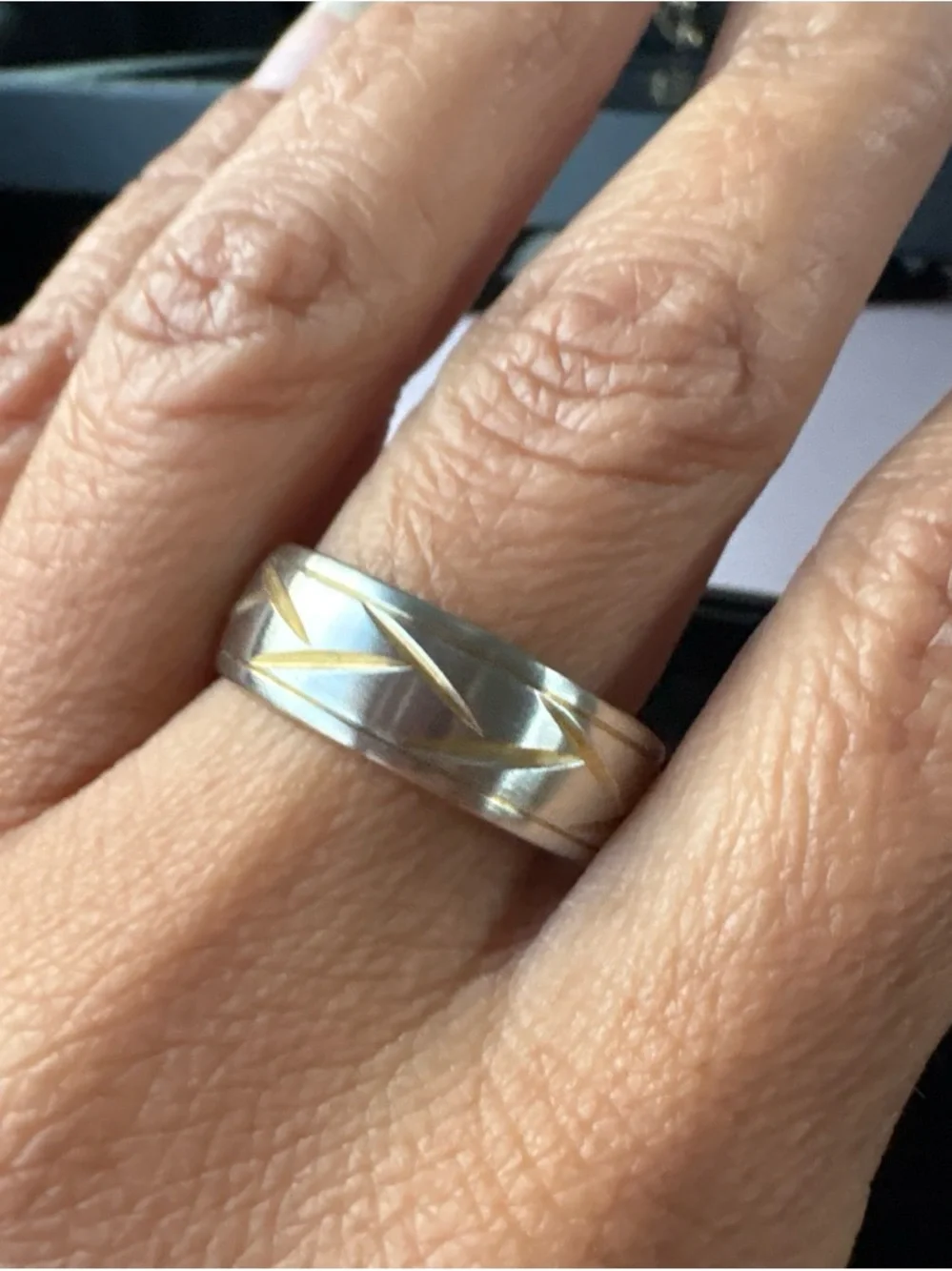 Two-Tone Stainless Steel Band Ring with Gold Accent